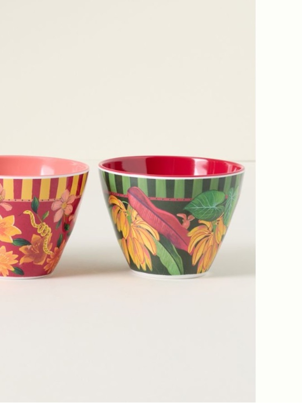 Anthropologie FARM Rio Melamine Bowls Nut New Green Tropical Banana Set of 2